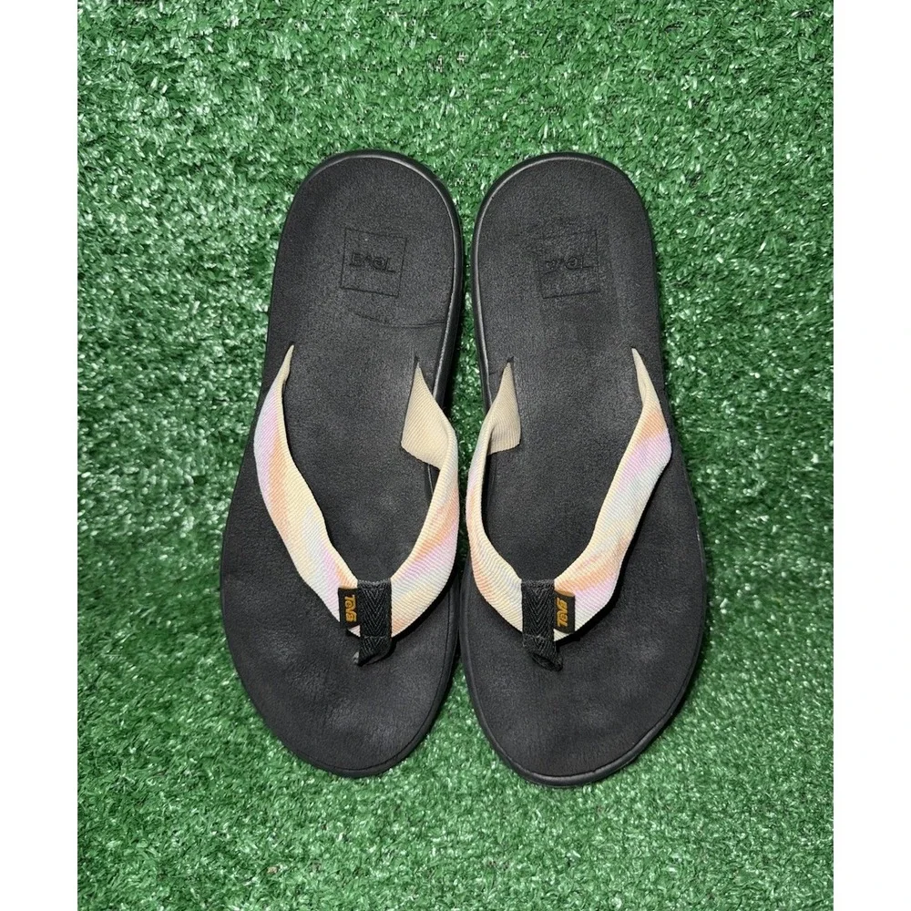 Teva Voya Flip Flops Womens Size‎ 8 Black Tie Dye Comfort Beach Recovery Sandals